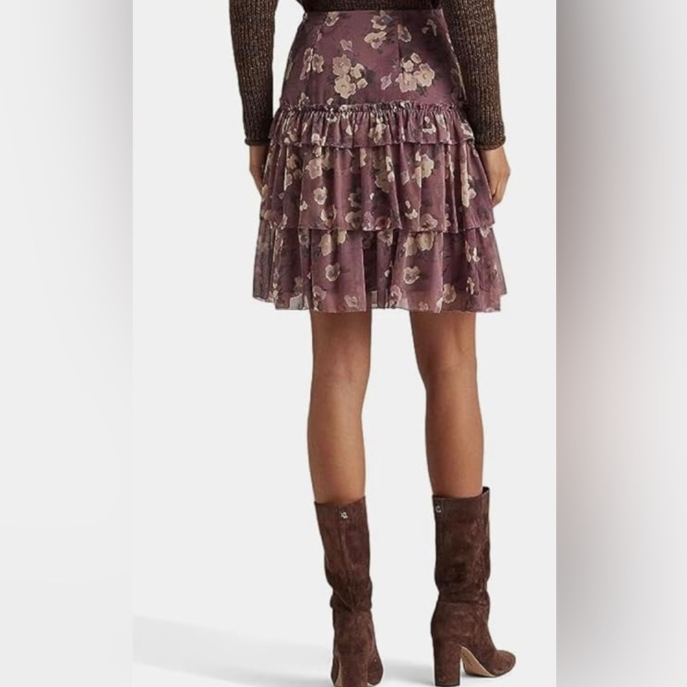 Lauren Ralph Lauren Floral Crinkle Georgette Miniskirt Purple Multi - Picture 2 of 3